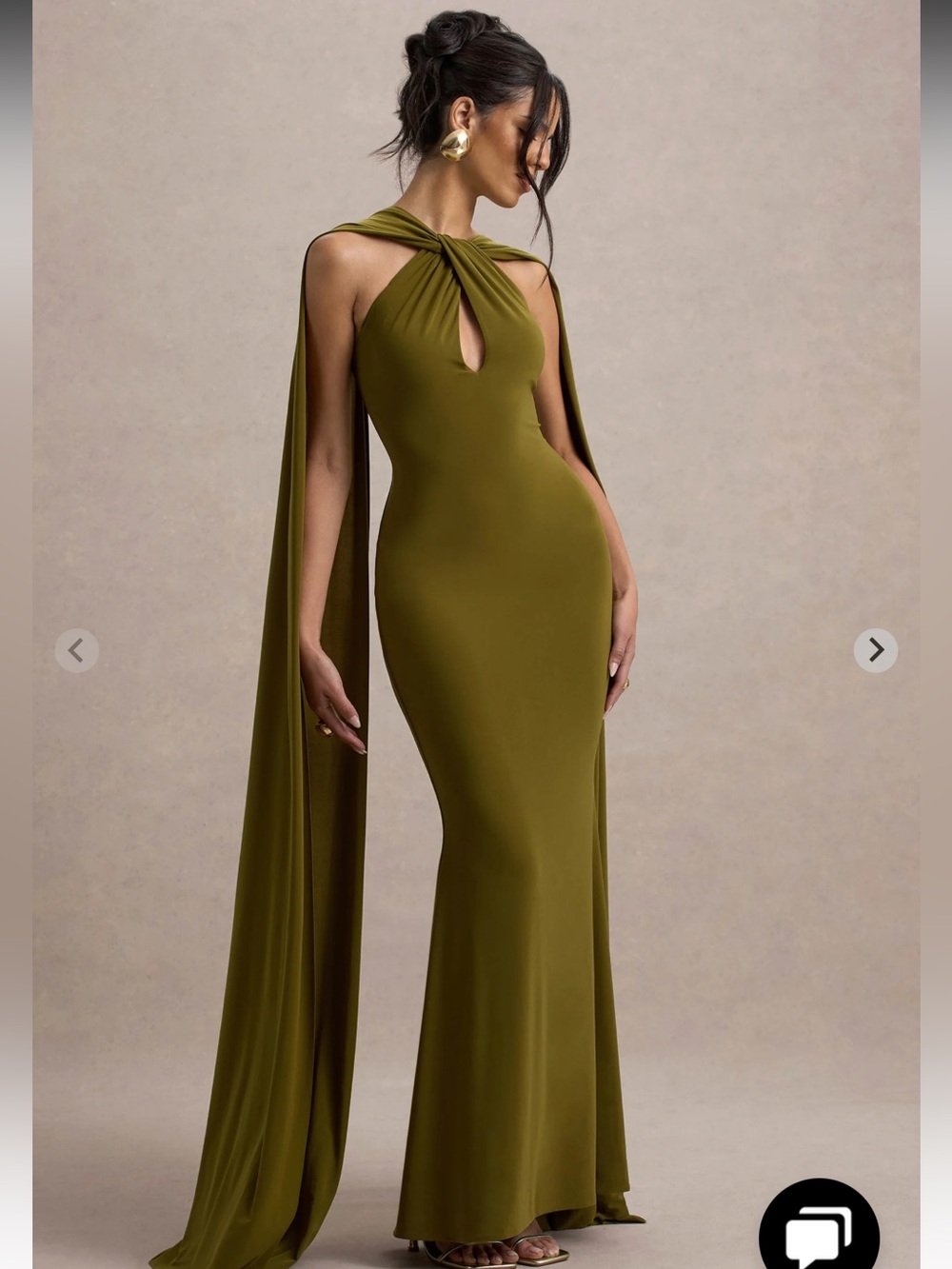 RHODA
Green Twist Halter-Neck Cape Maxi Dress